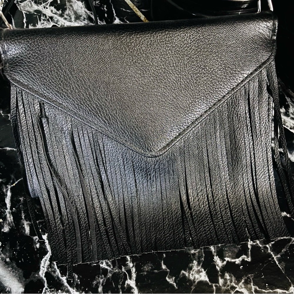 Black Fringe Leather Bag